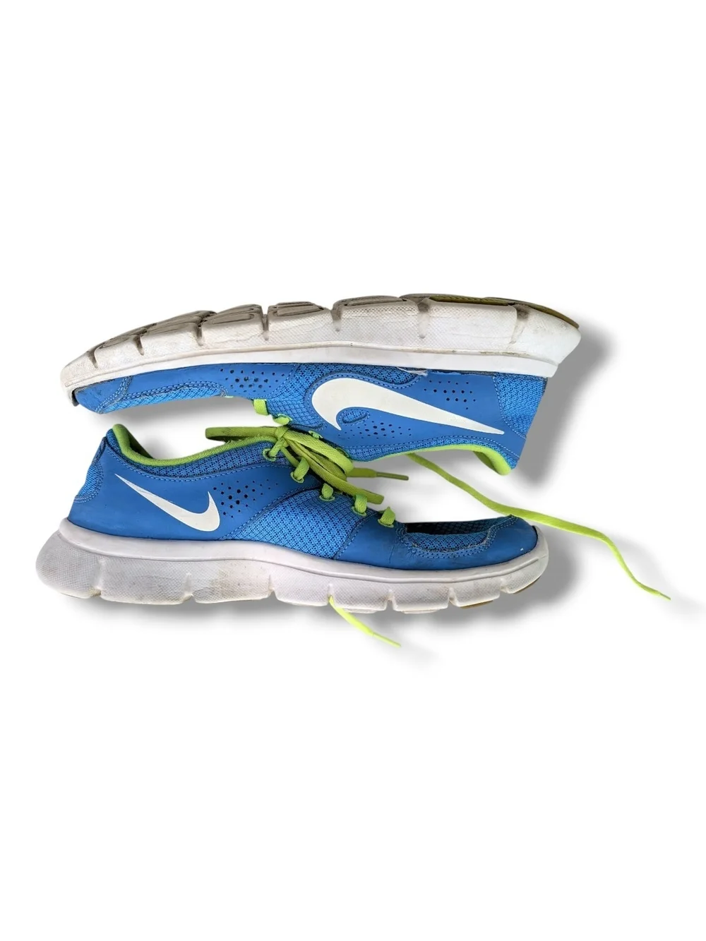 Nike Flex Experience Rn Blue Sneakers with Neon Green Accents, Size 8.5